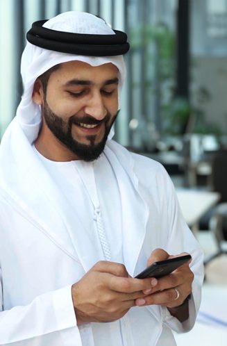 Arab Saudi, Emirati, Qatari, Omani Kuwaiti man inside a modern e