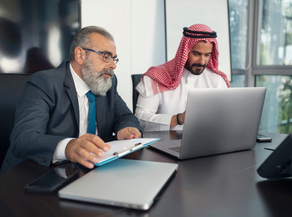 Business meeting in the office, Arabian businessman having a bus